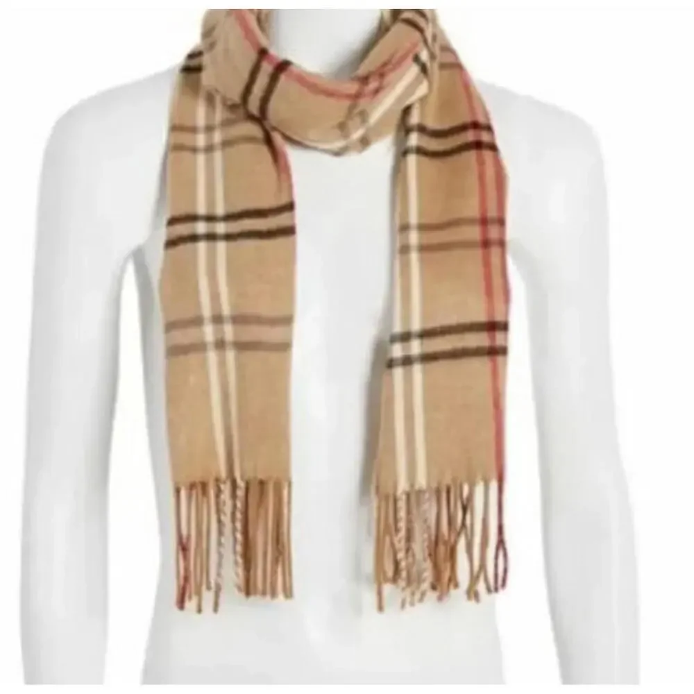 Steve Madden Scarf Camel Plaid Muffler Fringe Tan Red 70